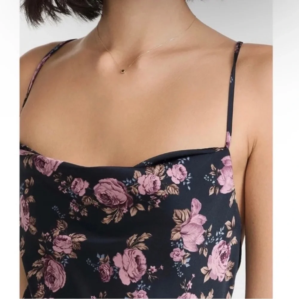 Astr the Label Gaia Navy Floral Satin Midi Dress